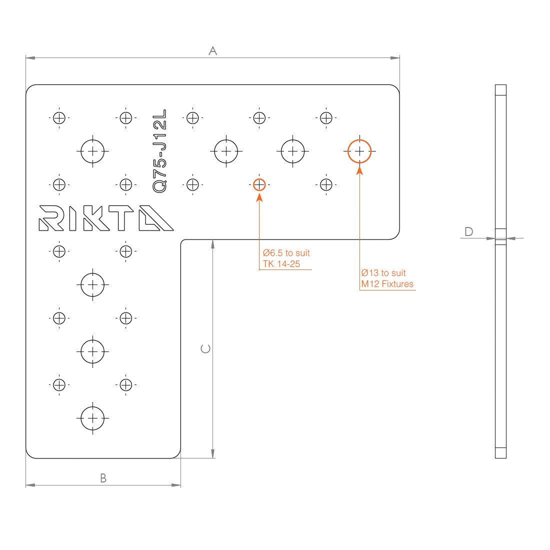 RIK-Q75-J12L Closed SHS Joiner Dimensions