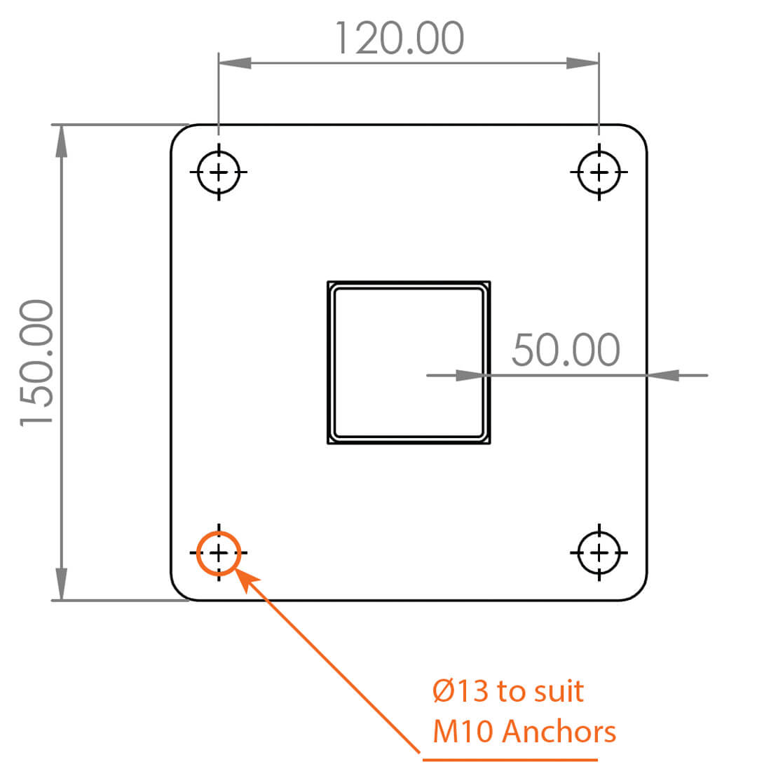 RIK-B50-BG10H Dimensions base plate