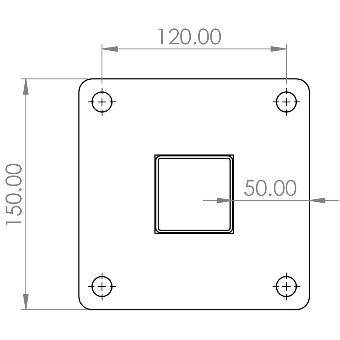 RIK-B50-B10 Seismic Bollard Base Plate dimensions