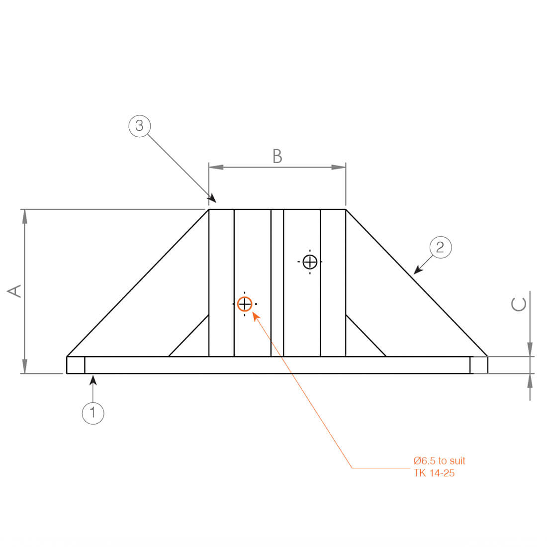 RIK-Q50-G12 Gusseted Base Plate dimensions side