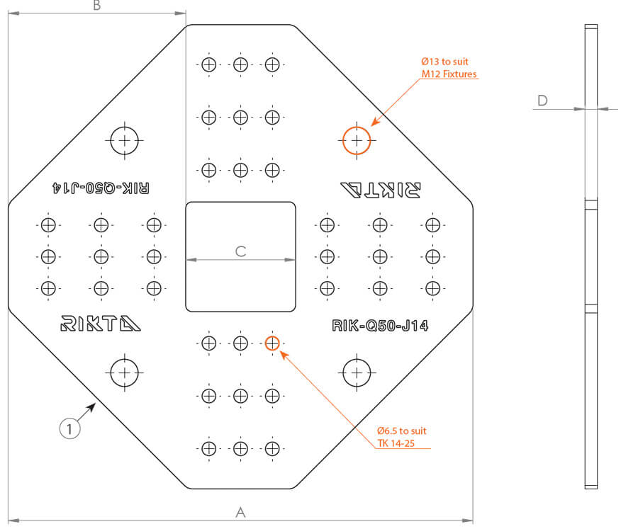 Q50-J14 Four Member Joiner Dimensions